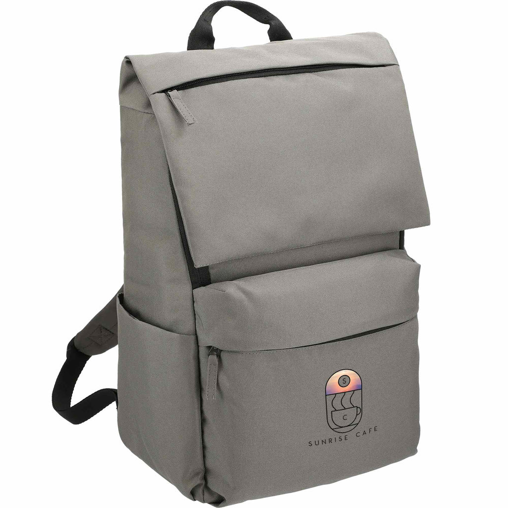 Merritt Recycled Computer Backpack with Flap Pocket, 15 Inch Transfer - Charcoal - Angled