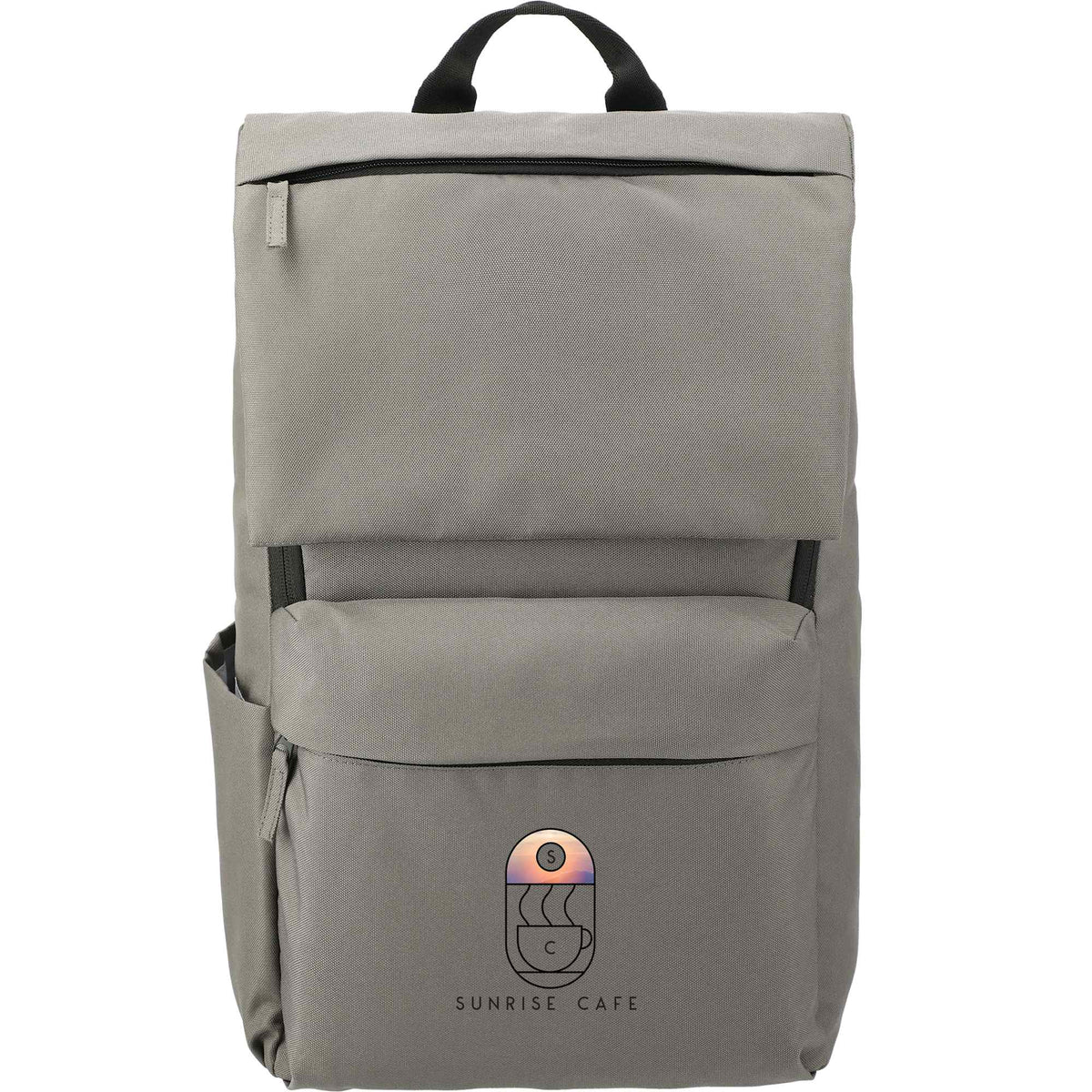 Merritt Recycled Computer Backpack with Flap Pocket, 15 Inch Transfer - Charcoal - Front