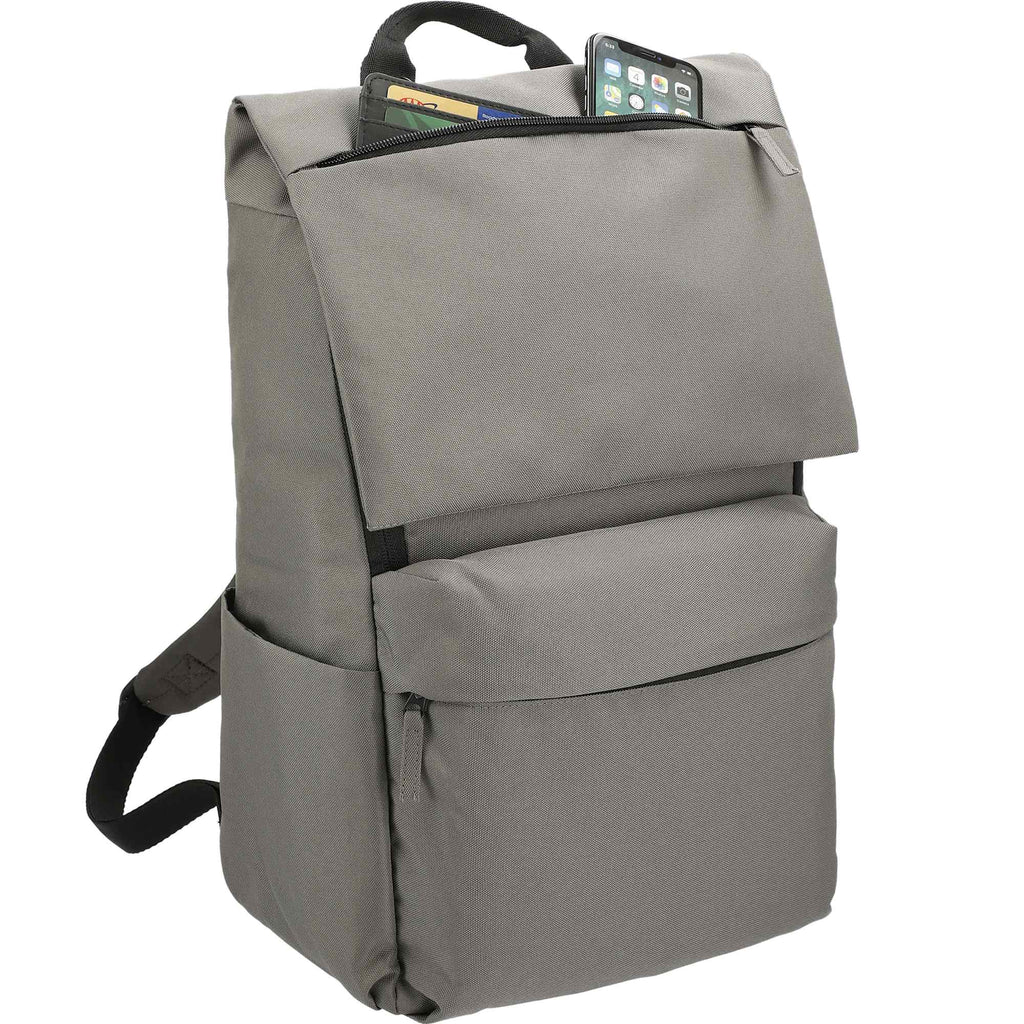 Merritt Recycled Computer Backpack with Flap Pocket, 15 Inch Transfer - Charcoal - Propped Top 2