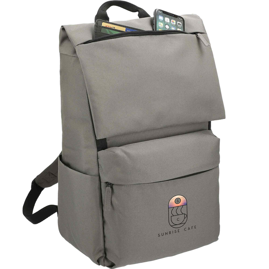 Merritt Recycled Computer Backpack with Flap Pocket, 15 Inch Transfer - Charcoal - Propped Top