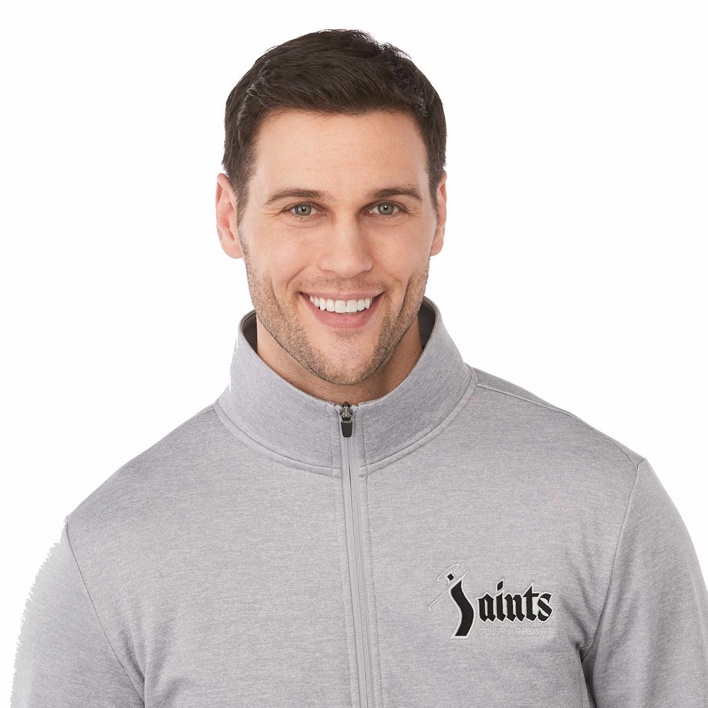 Merritt Recycled Fleece Full Zip for Men Transfer - Heather Grey - Detail On Model 2