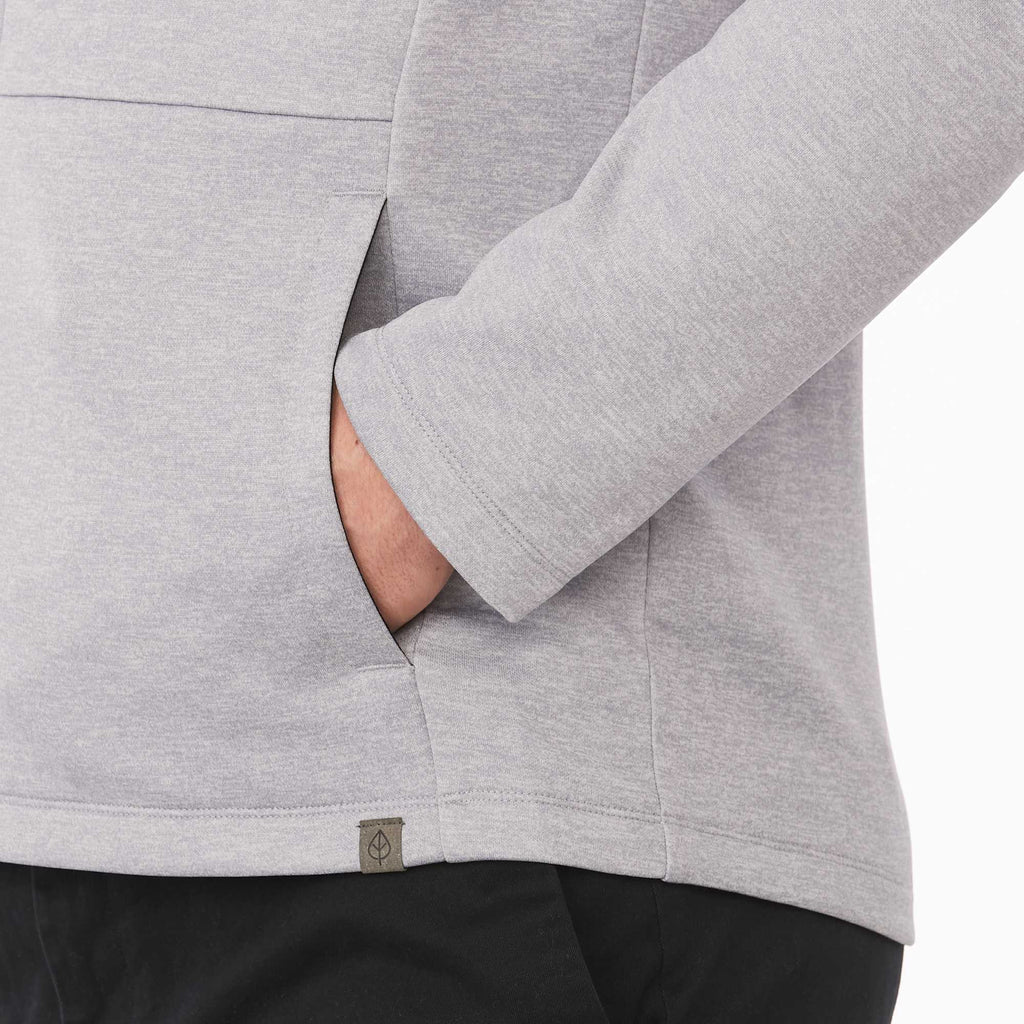 Merritt Recycled Fleece Full Zip for Men Transfer - Heather Grey - Detail On Model 3