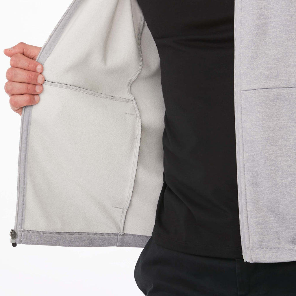 Merritt Recycled Fleece Full Zip for Men Transfer - Heather Grey - Detail On Model 4