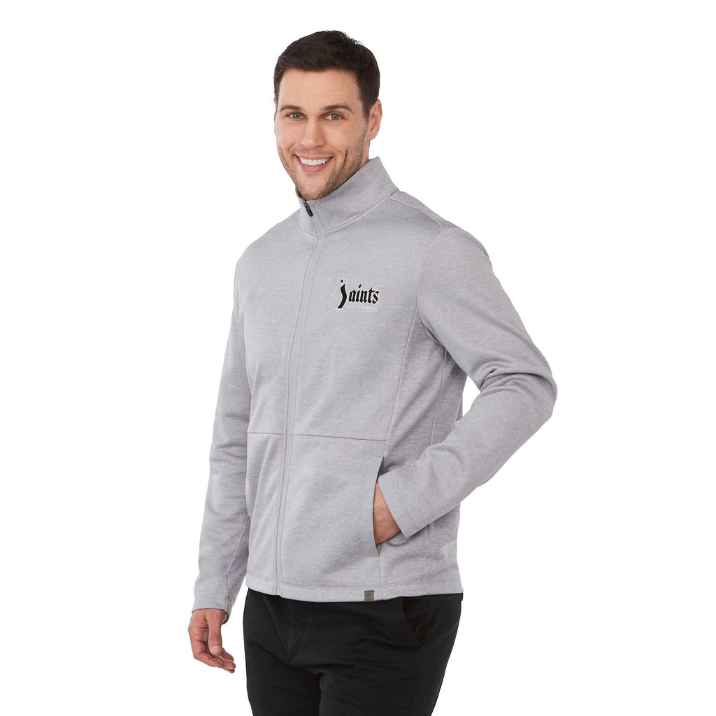 Merritt Recycled Fleece Full Zip for Men Transfer - Heather Grey - Left Angle On Model