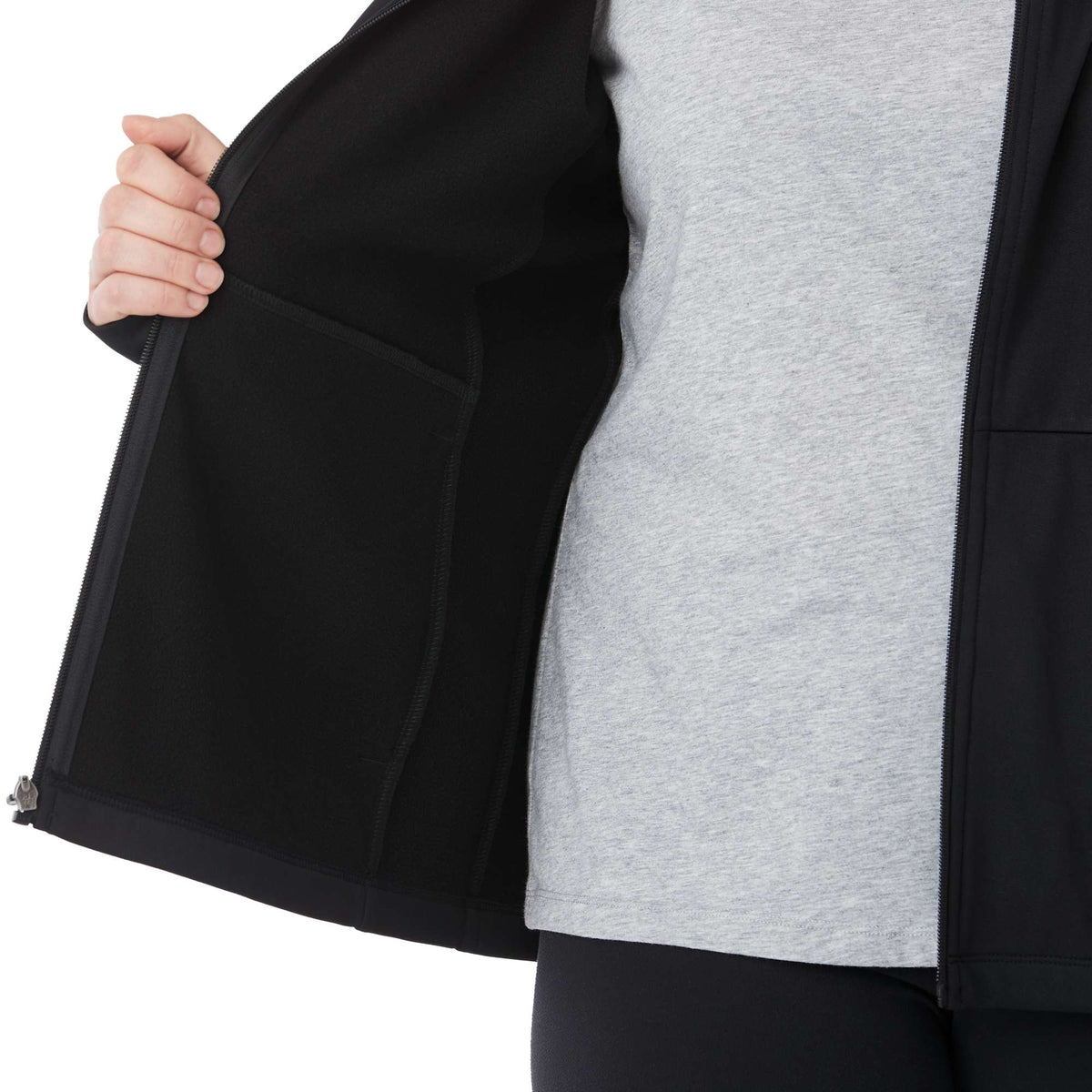 Merritt Recycled Fleece Full Zip for Women Transfer - Black - Detail On Model 3