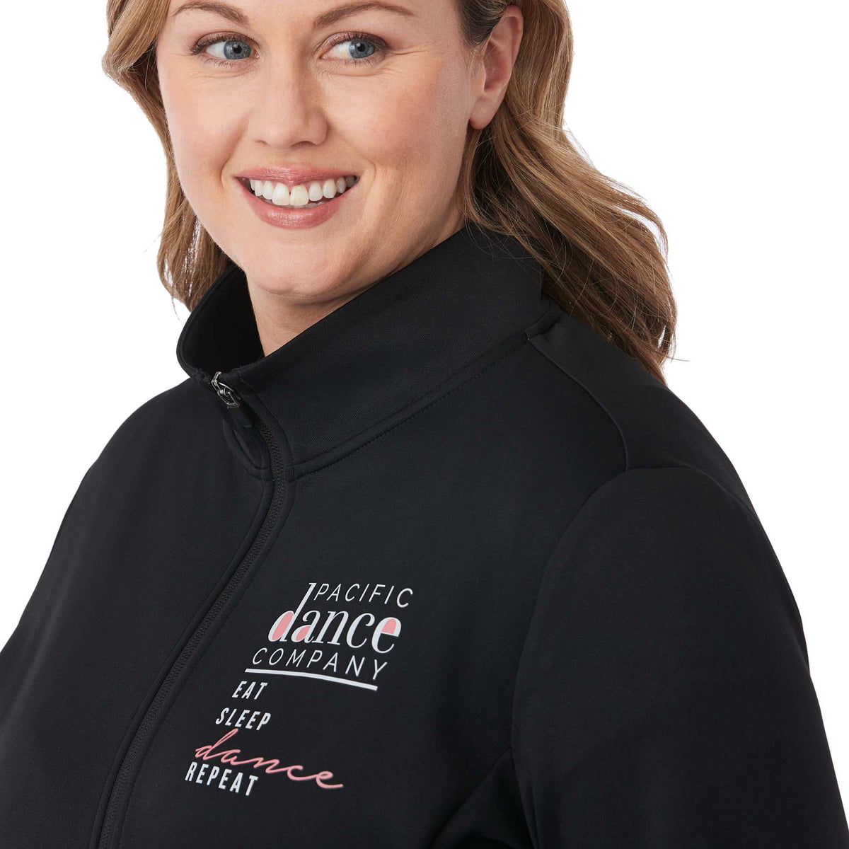 Merritt Recycled Fleece Full Zip for Women Transfer - Black - Detail On Model