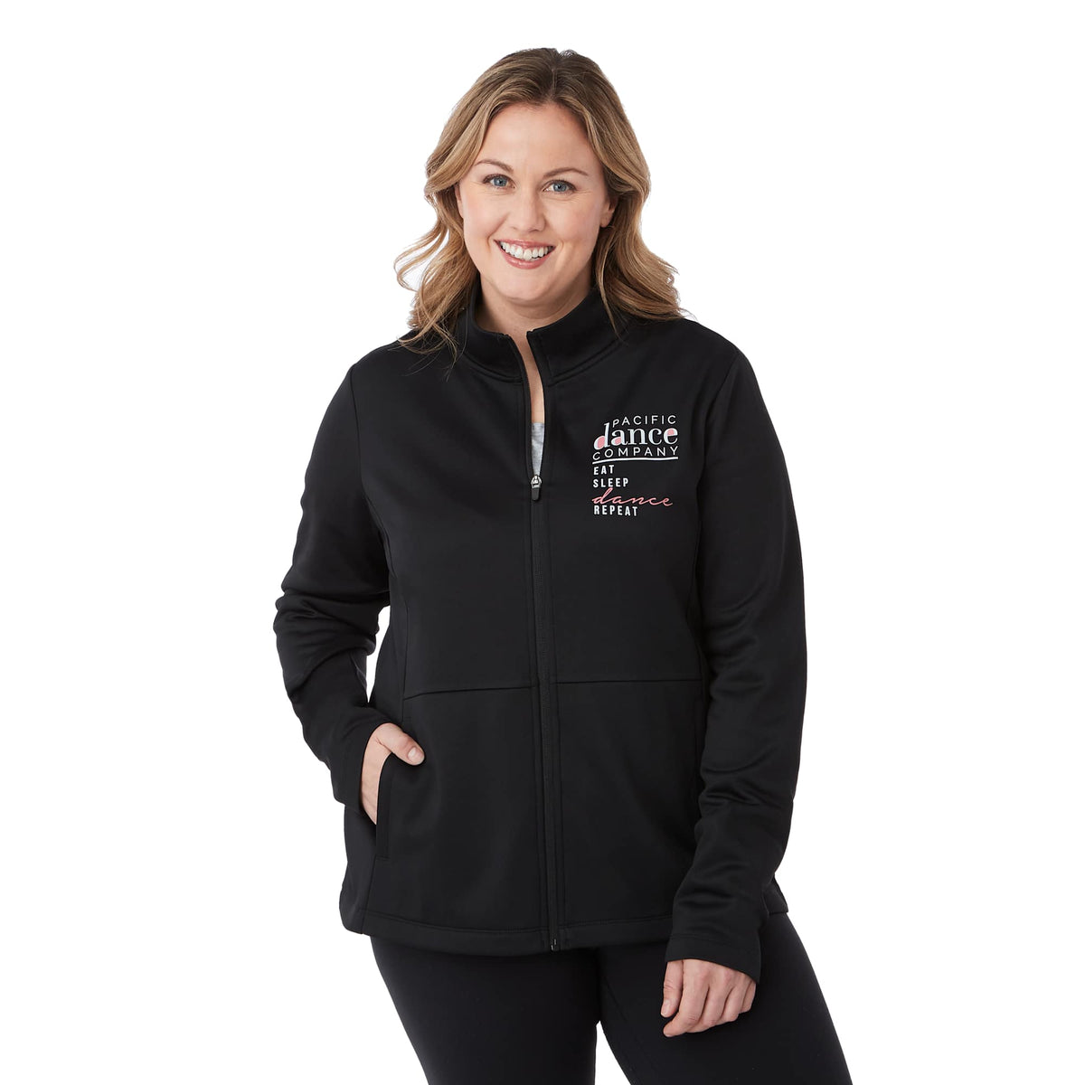 Merritt Recycled Fleece Full Zip for Women Transfer - Black - Front On Model 2