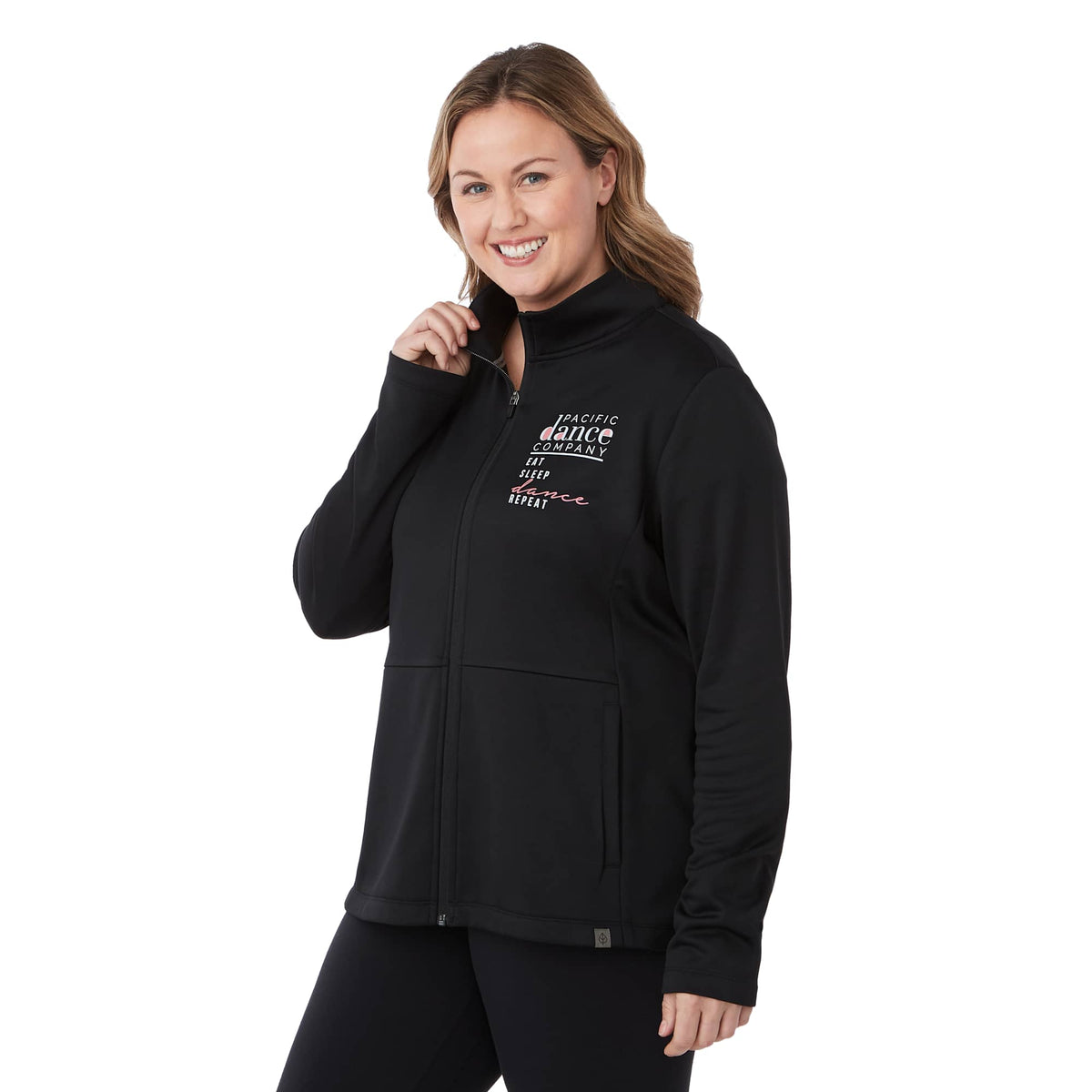 Merritt Recycled Fleece Full Zip for Women Transfer - Black - Left Angle On Model
