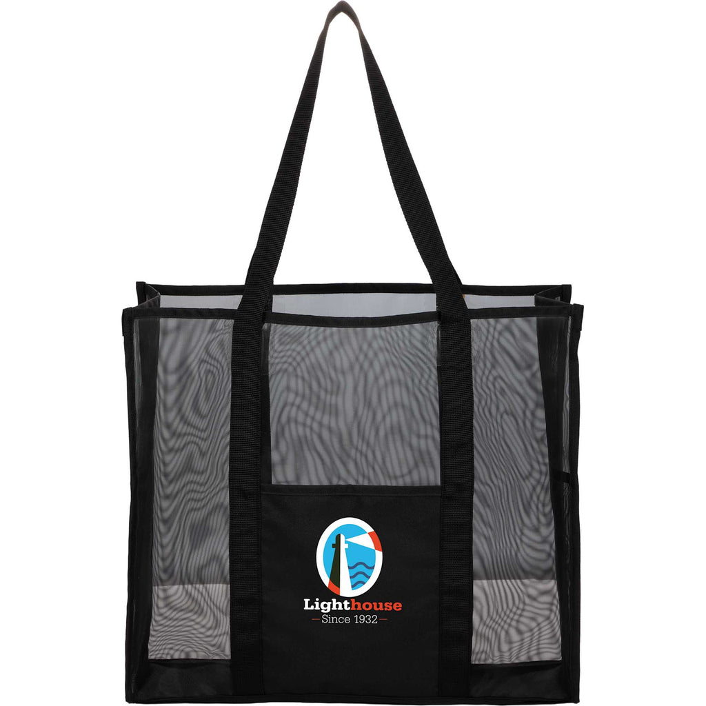 Mesh Beach Tote with Side Pockets, Large - Black - Front