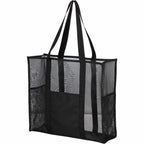 Mesh Beach Tote with Side Pockets, Large - Black - Left Angle 2