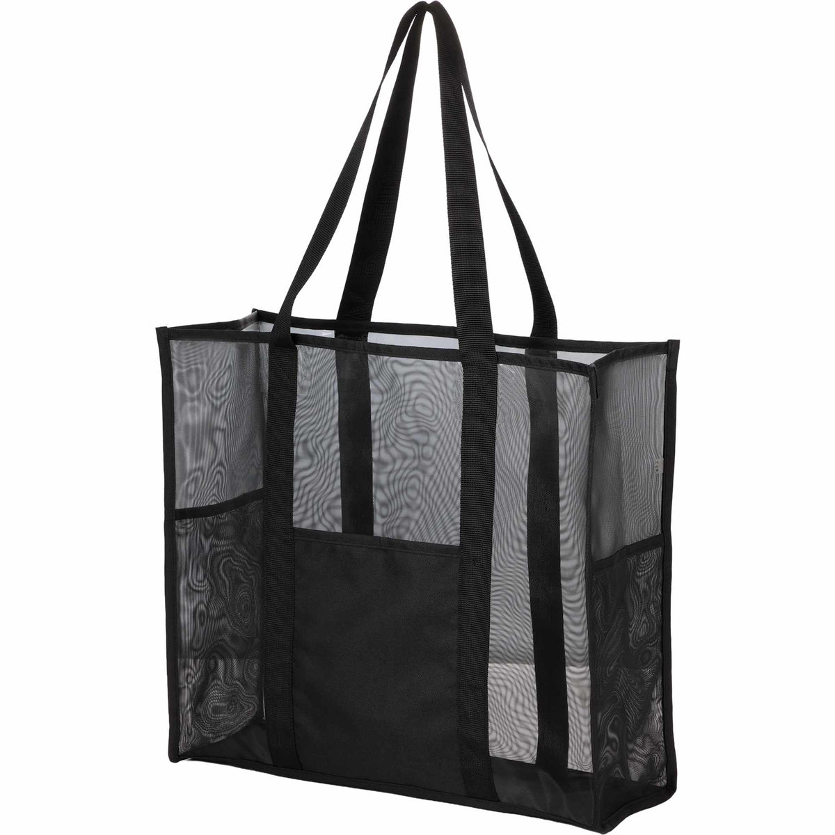 Mesh Beach Tote with Side Pockets, Large - Black - Left Angle 2