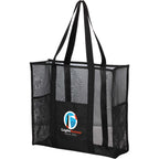 Mesh Beach Tote with Side Pockets, Large - Black - Left Angle