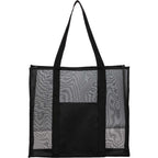 Mesh Beach Tote with Side Pockets, Large Embroidery - Black - Back