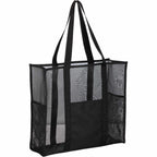 Mesh Beach Tote with Side Pockets, Large Embroidery - Black - Right Angle 2