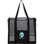 Mesh Beach Tote with Side Pockets, Large Transfer - Black - Front