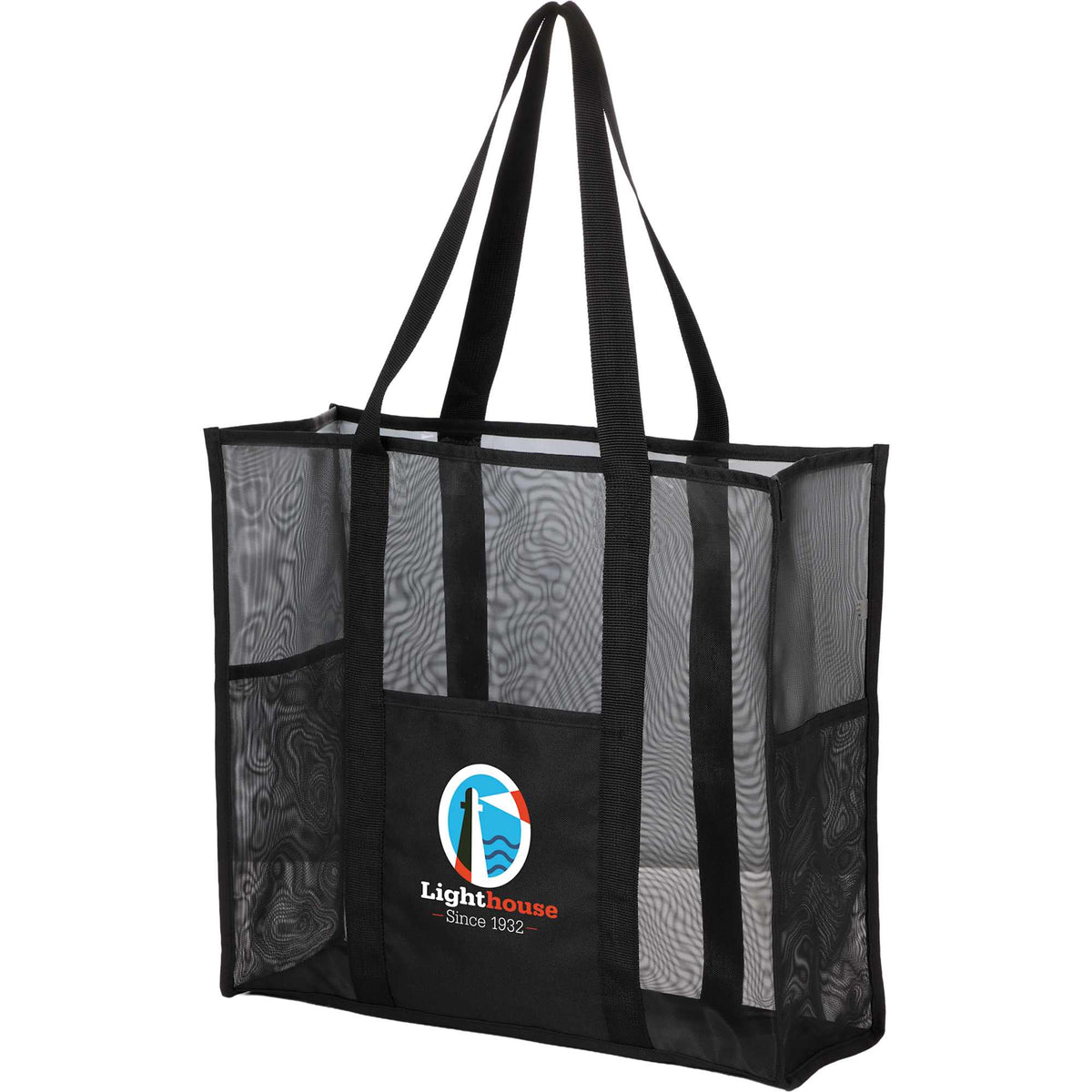 Mesh Beach Tote with Side Pockets, Large Transfer - Black - Left Angle