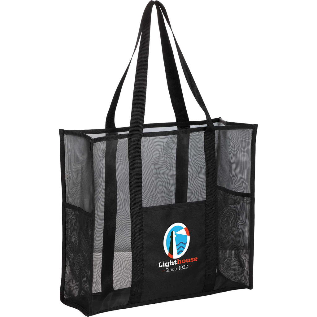 Mesh Beach Tote with Side Pockets, Large Transfer - Black - Right Angle
