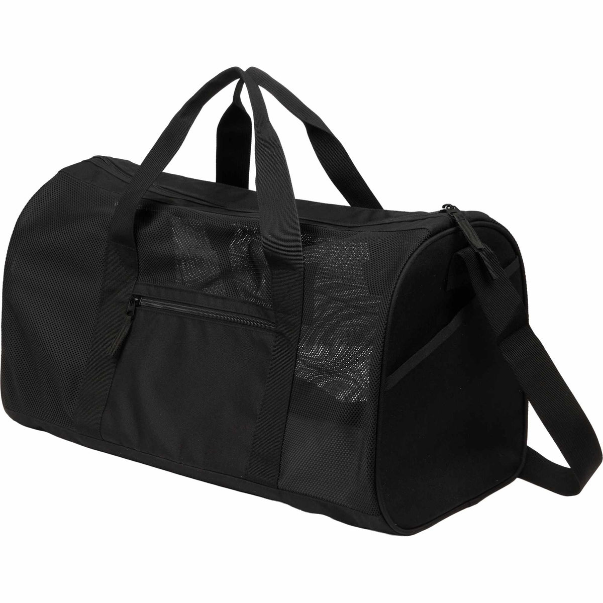 Mesh Duffel Bag in Recycled Polyester Embroidery - Black - Left Angle