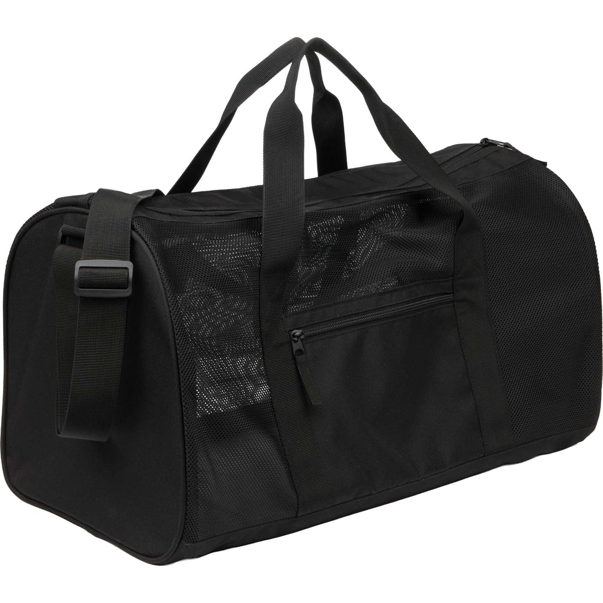Mesh Duffel Bag in Recycled Polyester Embroidery - Black - Right Angle