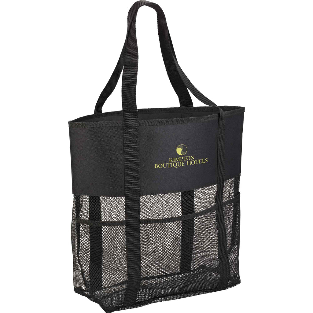 Mesh Utility Beach Tote with Pockets All Around - Black - Photo