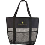 Mesh Utility Beach Tote with Pockets All Around Full Color - Black - Front