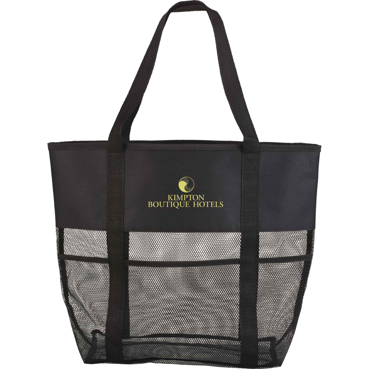 Mesh Utility Beach Tote with Pockets All Around Full Color - Black - Front