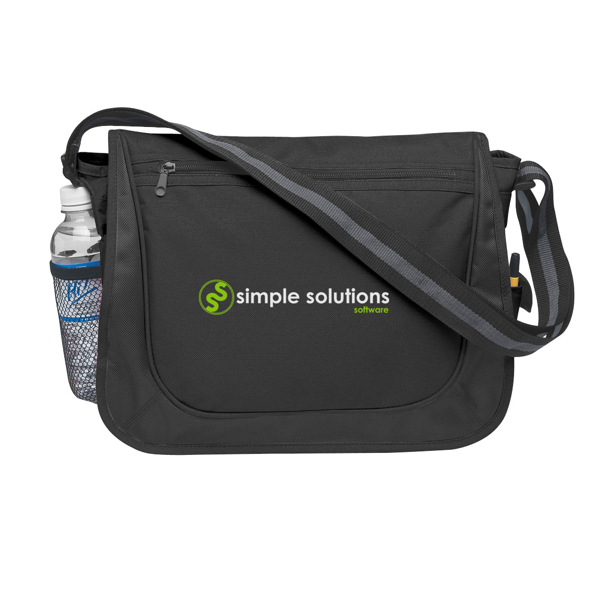 Messenger Bag with Striped Handle - Black - Colorbrite