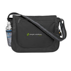 Messenger Bag with Striped Handle - Black - Embroidery