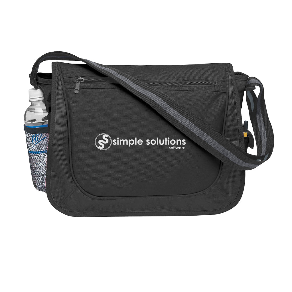 Messenger Bag with Striped Handle - Black - Silk Screen