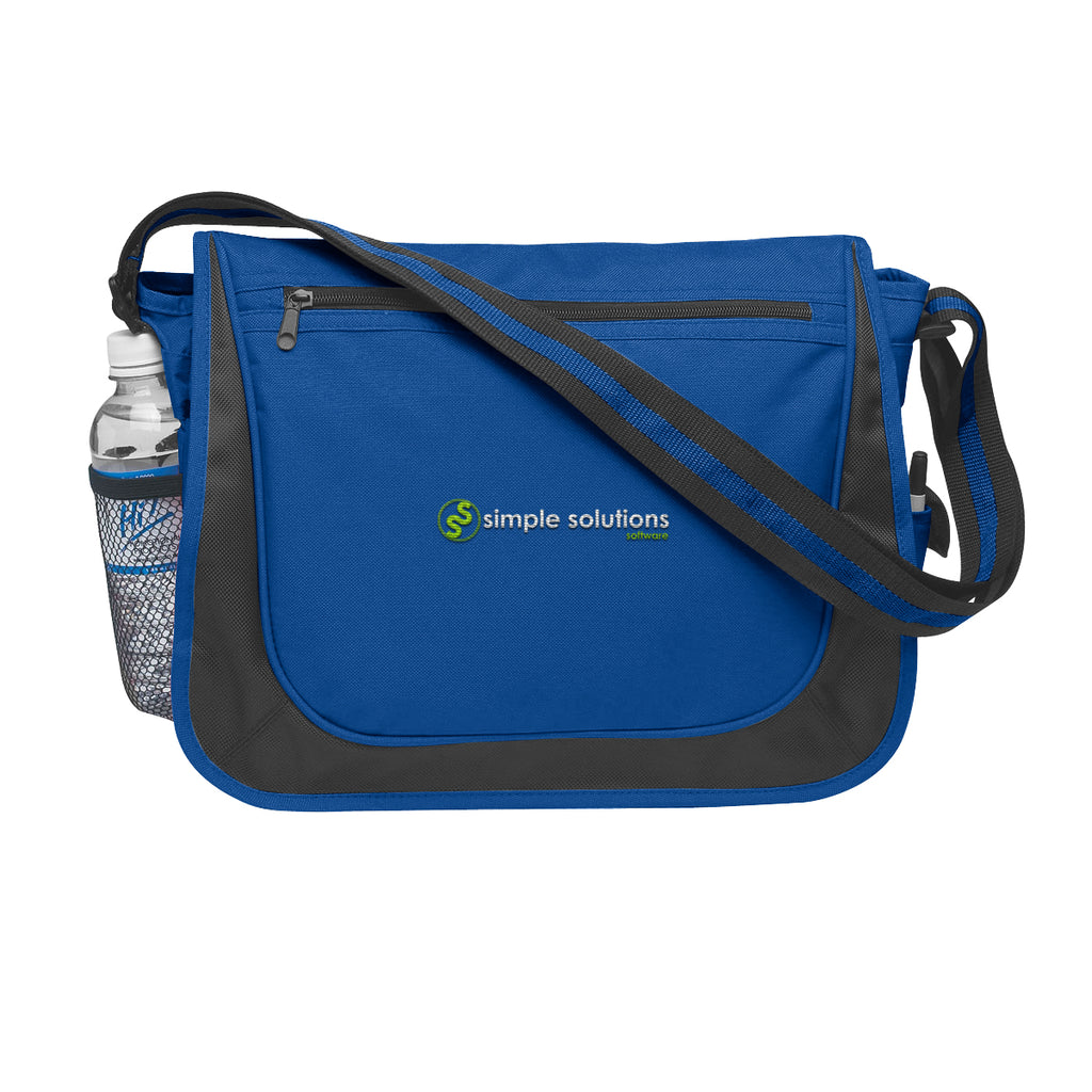 Messenger Bag with Striped Handle - Royal Blue - Embroidery