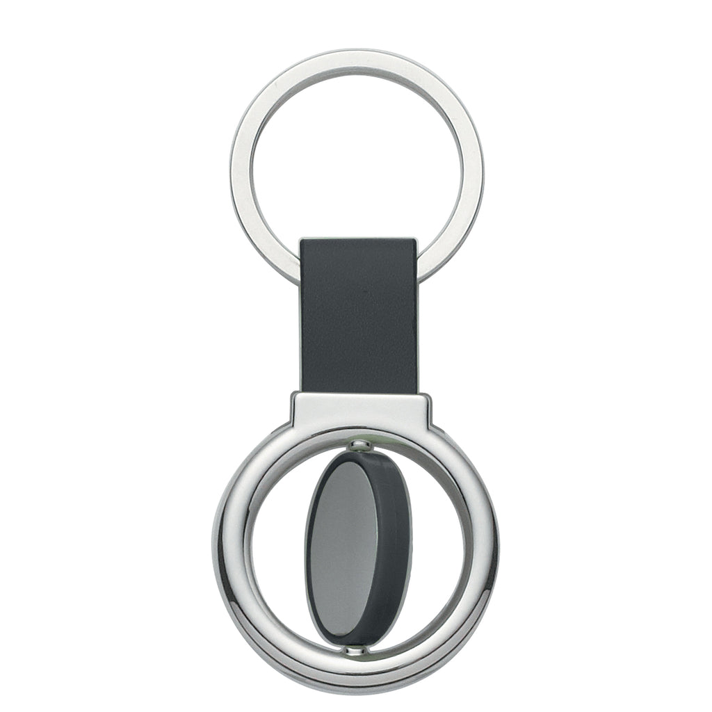 Metal Spinner Key Tag, Circular - Silver with Black - Spin_Blank