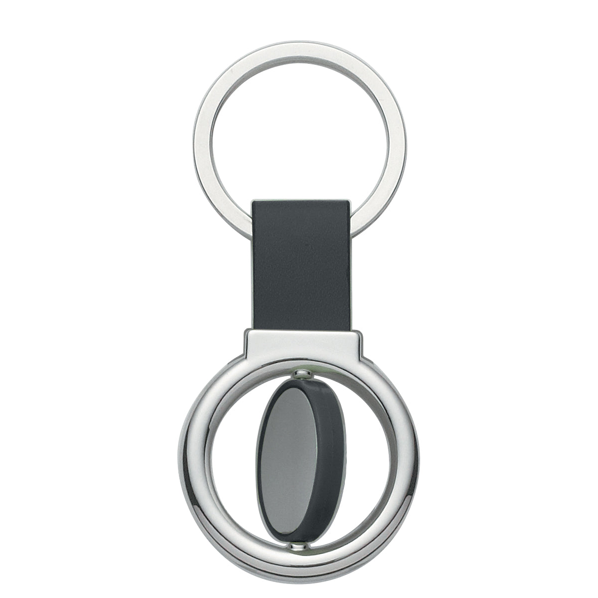 Metal Spinner Key Tag, Circular - Silver with Black - Spin_Blank