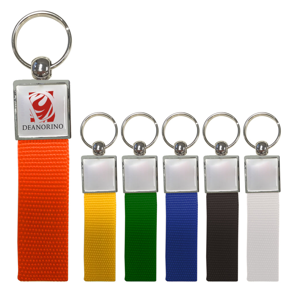 Metal Square Dome Key Fob with Strap