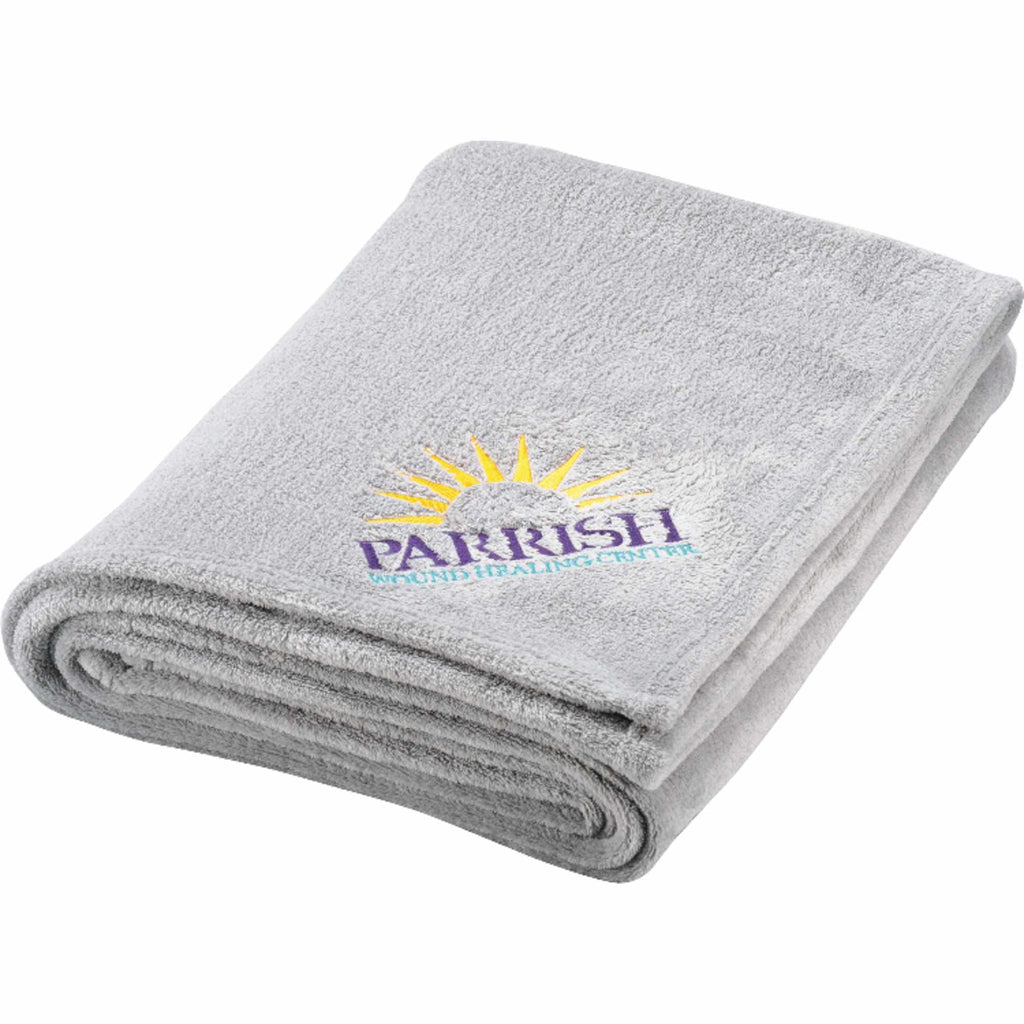 Micro Coral Plush Blanket, 50 x 60 Inches Embroidery - Gray - Front