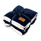 Micro Mink and Sherpa Blanket, 60 x 50 Inches Laser Engraving - Navy - View 1