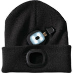 Mighty Knit Beanie with Rechargeable LED Headlight Embroidery - Black - Front Flat 2