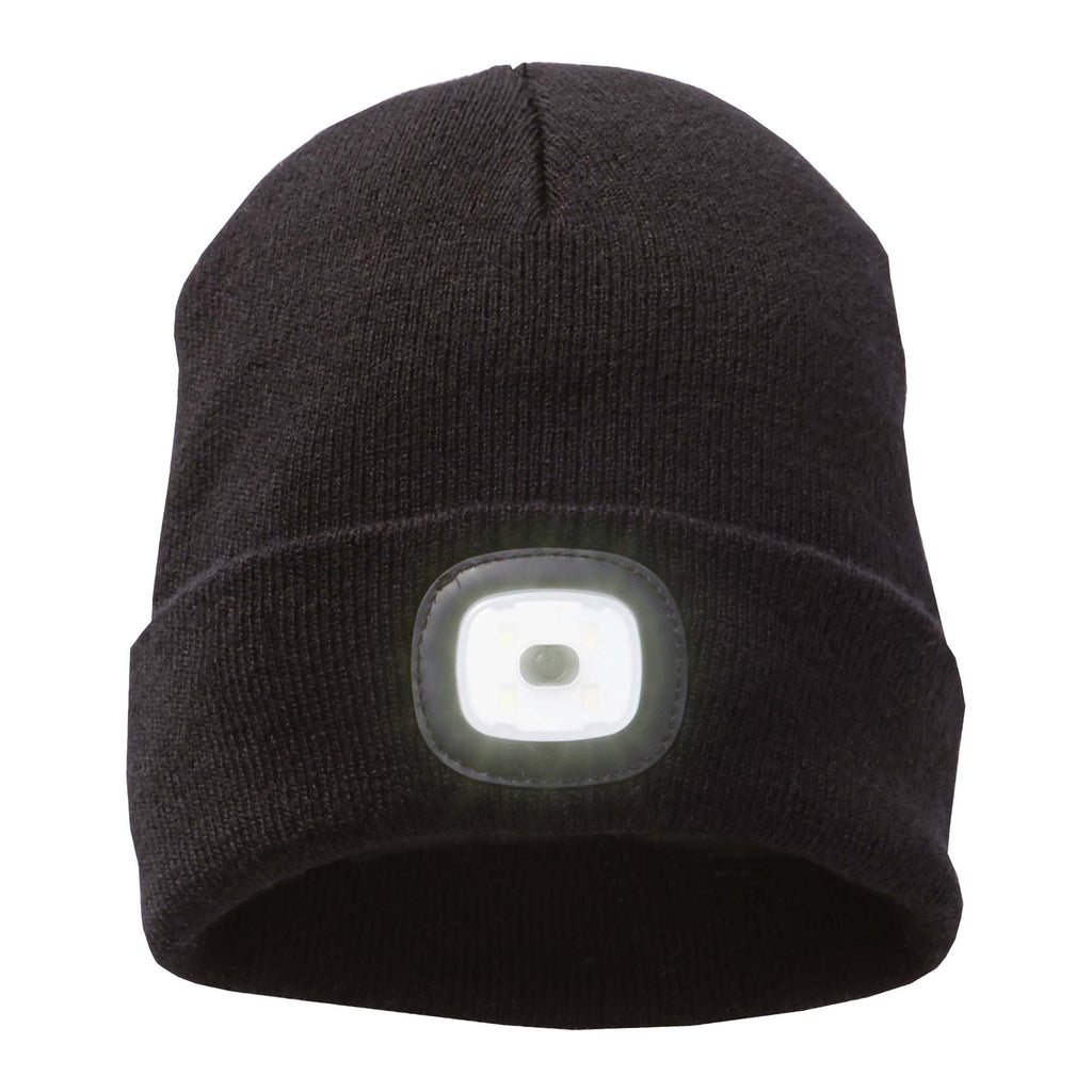 Mighty Knit Beanie with Rechargeable LED Headlight Embroidery - Black - Front Flat