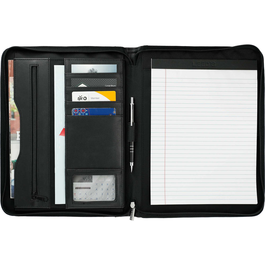 Millennium Top Grain Leather Zippered Padfolio - Black - Front 2