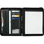Millennium Top Grain Leather Zippered Padfolio Debossing - Black - Front 2