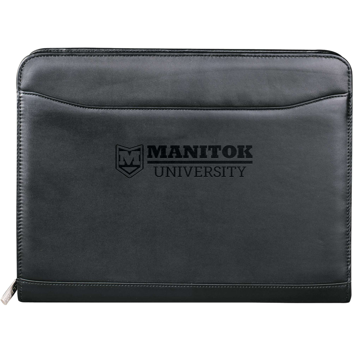 Millennium Top Grain Leather Zippered Padfolio Debossing - Black - Front