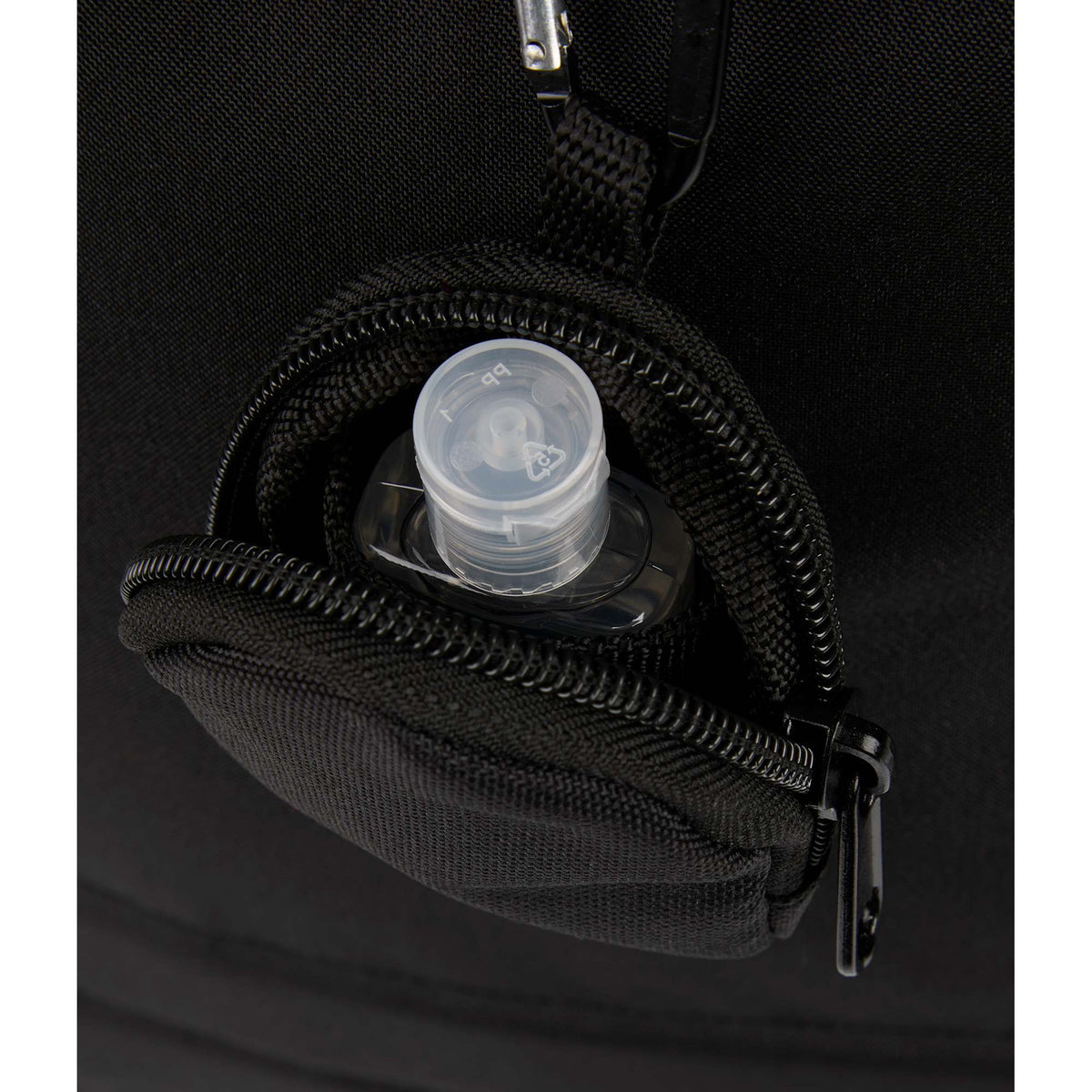 Mini Backpack Bag Charm with Earbud Pocket Full Color - Black - Propped 2