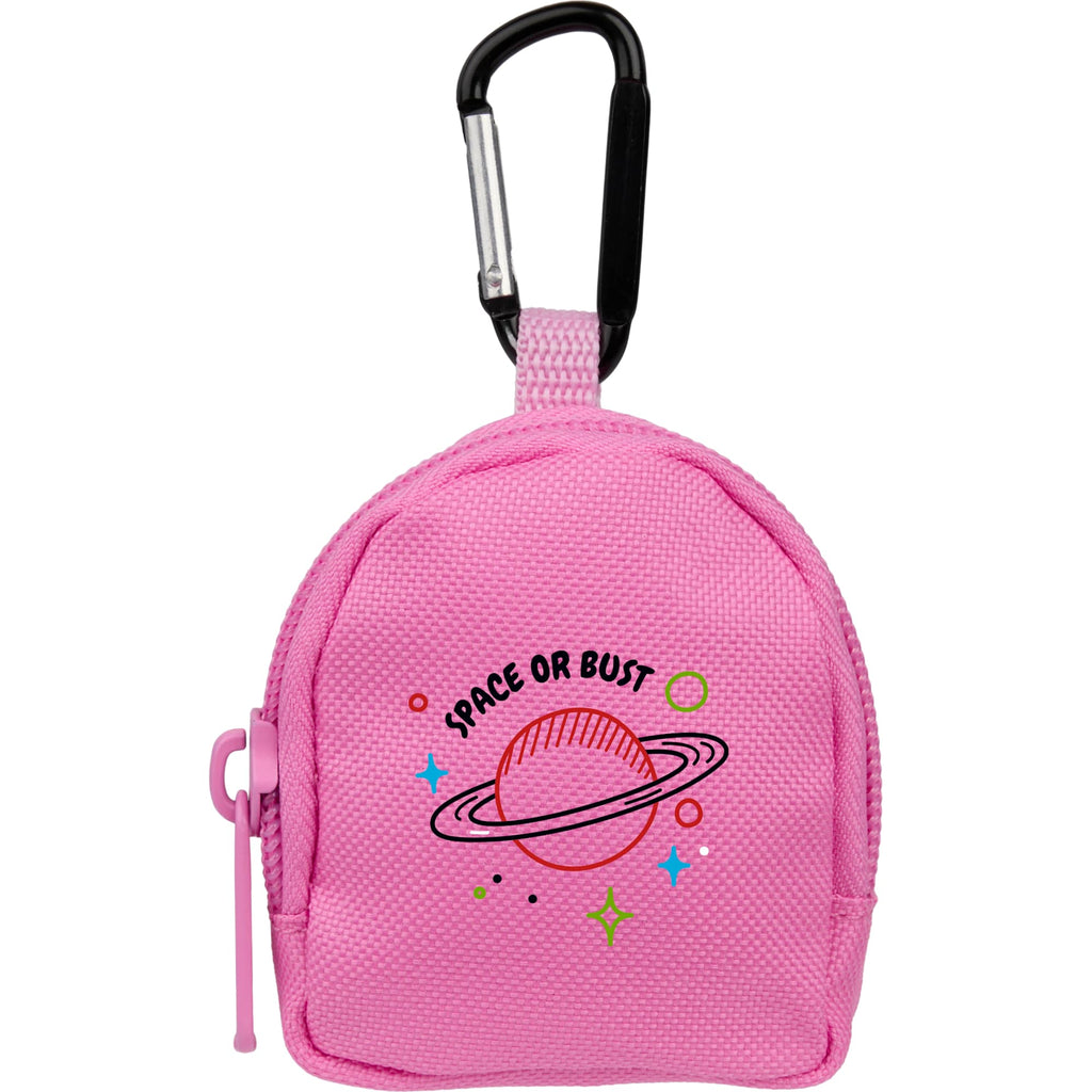 Mini Backpack Bag Charm with Earbud Pocket Full Color - Pink - Front