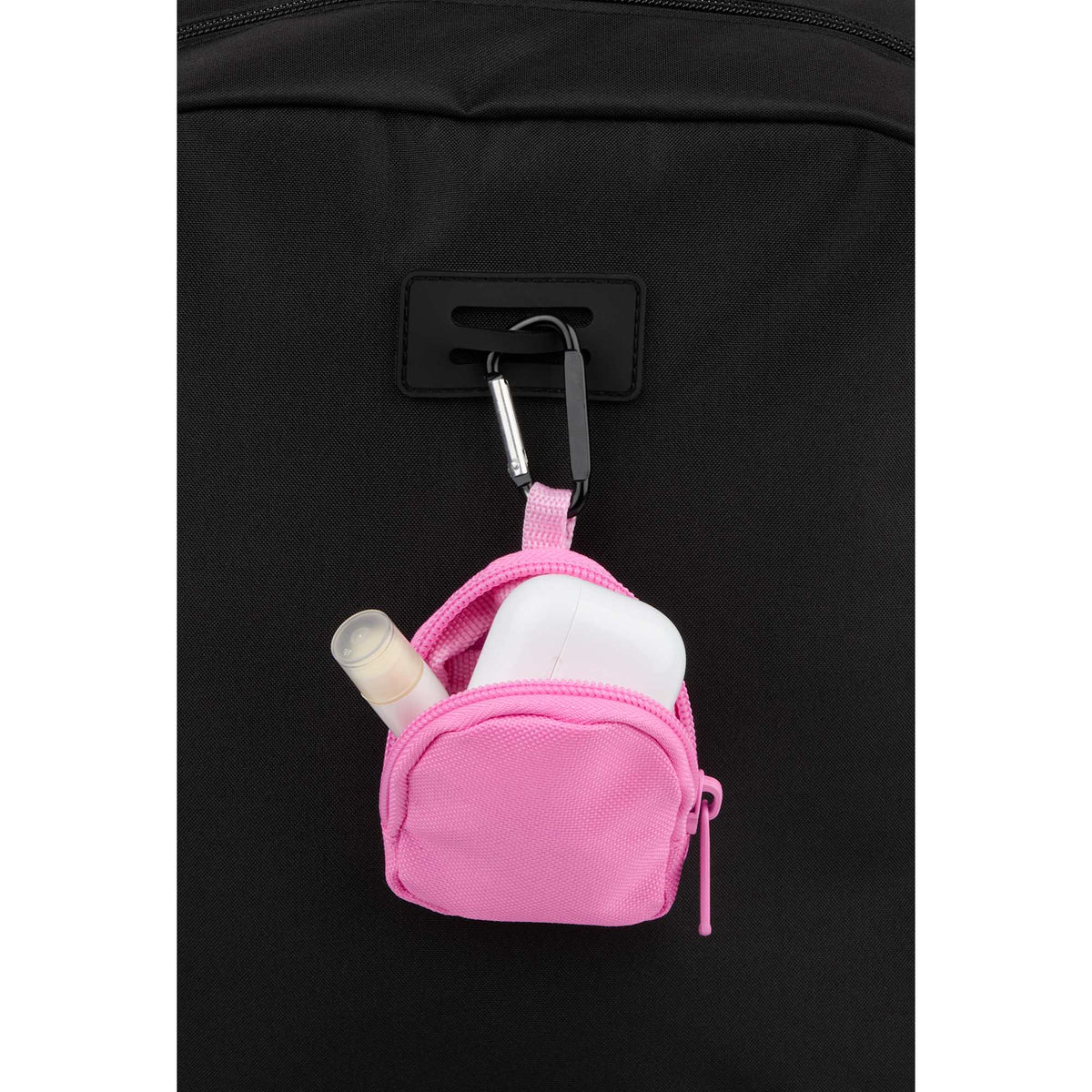 Mini Backpack Bag Charm with Earbud Pocket Full Color - Pink - Propped
