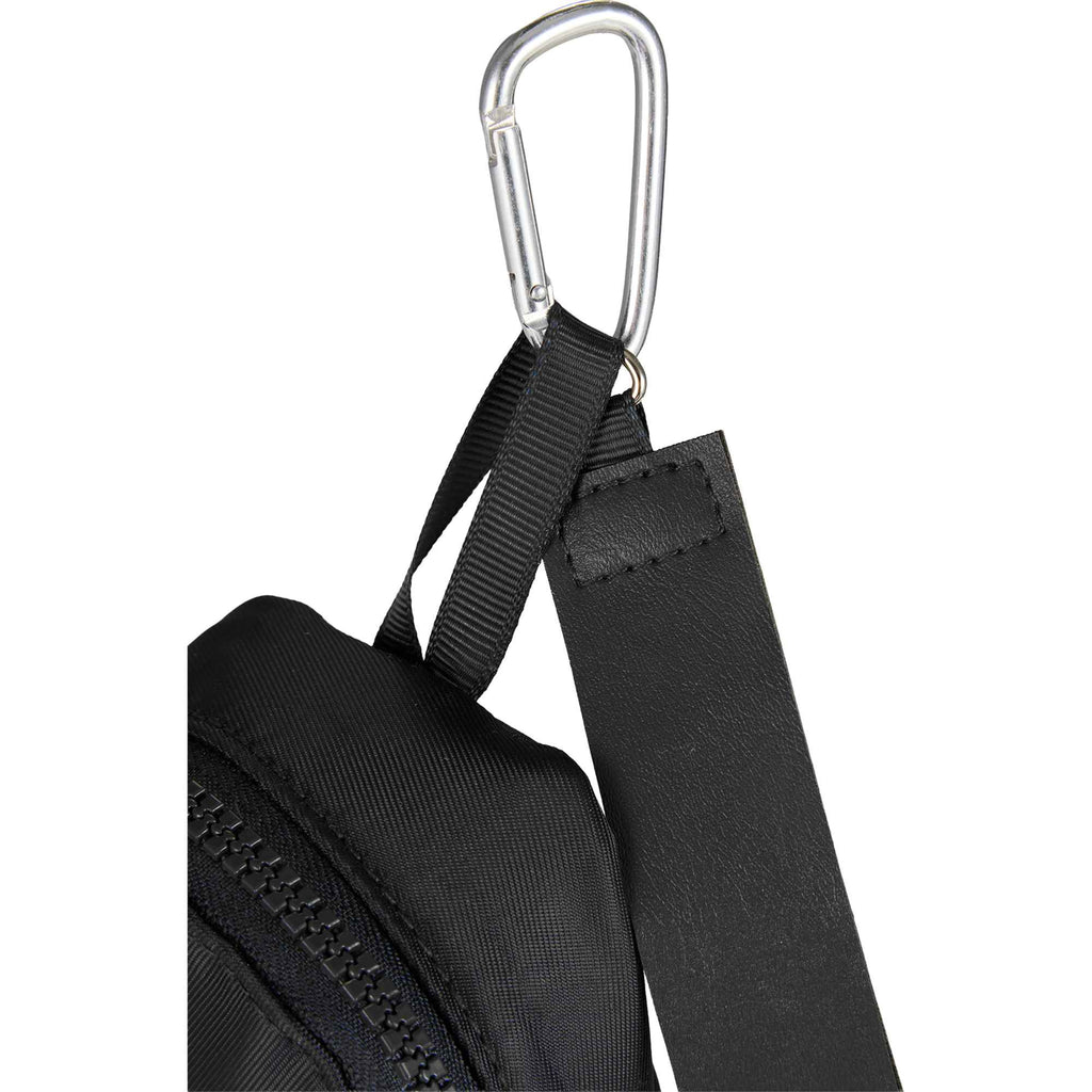 Mini Backpack Bag Charm with Two Zip Pockets Transfer - Black - Carabiner