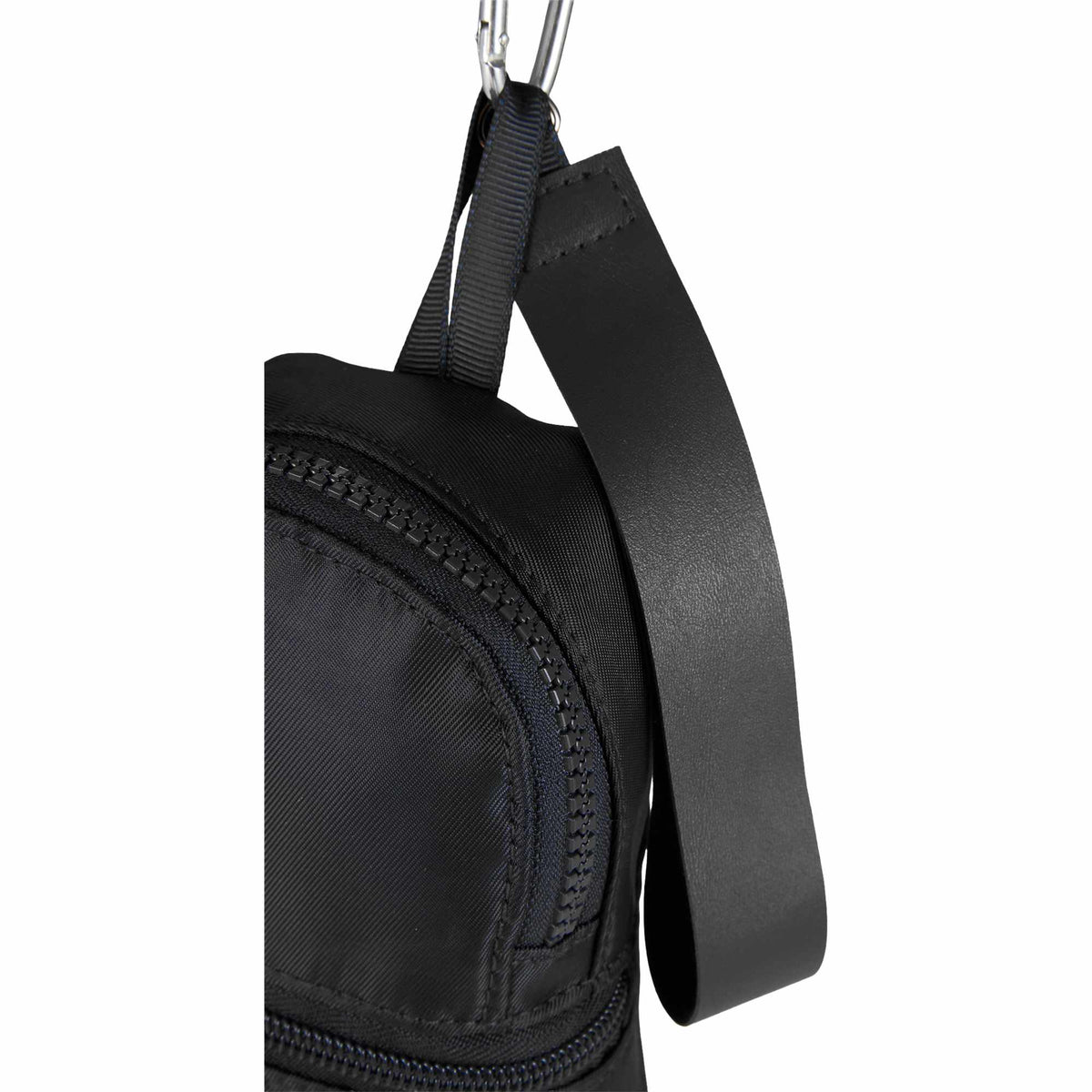 Mini Backpack Bag Charm with Two Zip Pockets Transfer - Black - Detail Strap
