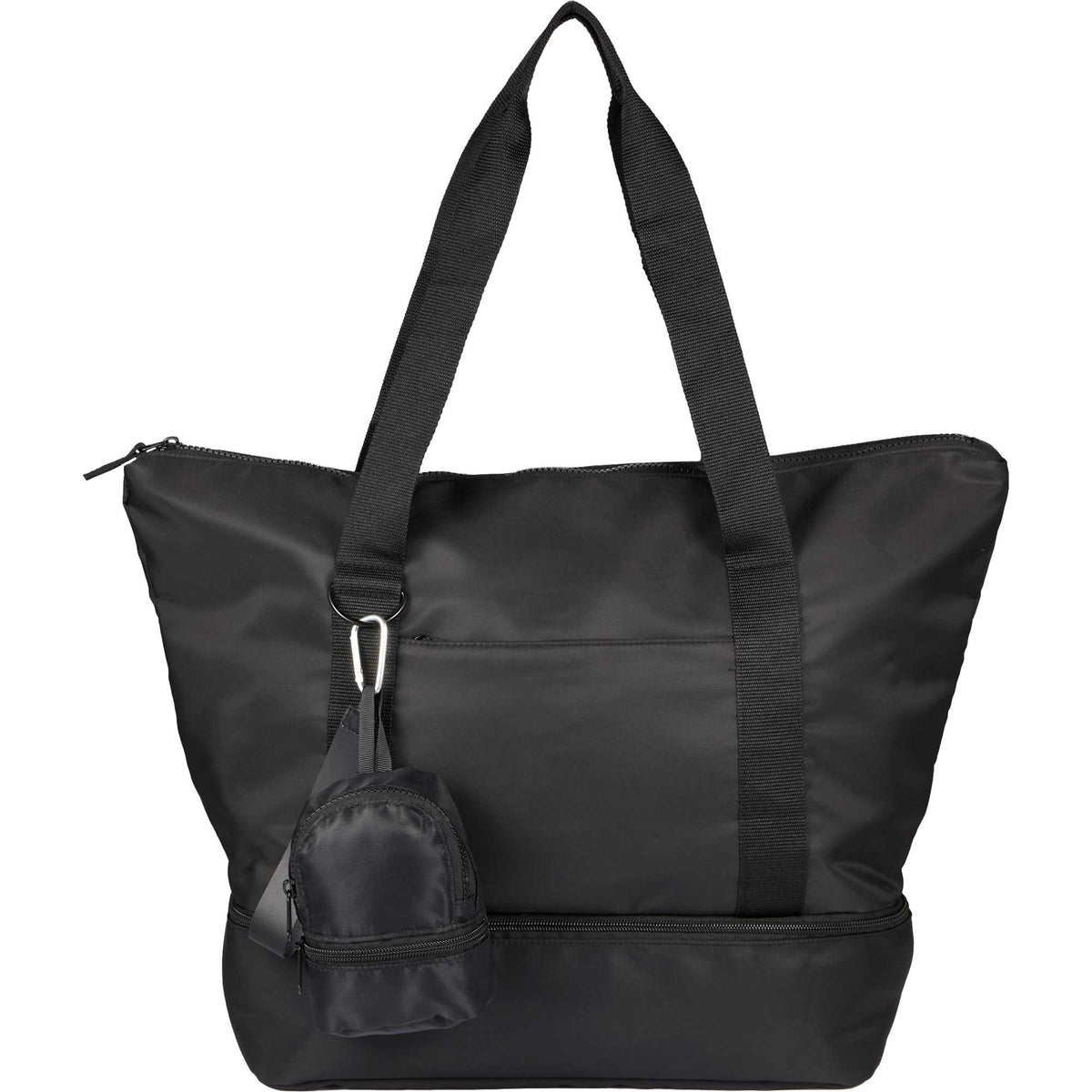Mini Backpack Bag Charm with Two Zip Pockets Transfer - Black - Front Scale