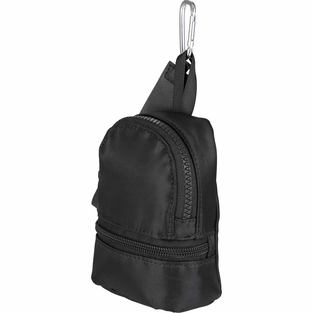 Mini Backpack Bag Charm with Two Zip Pockets Transfer - Black - Left Angle