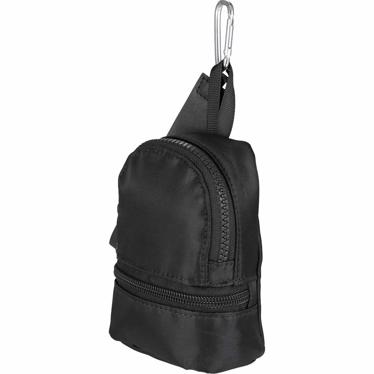 Mini Backpack Bag Charm with Two Zip Pockets Transfer - Black - Left Angle