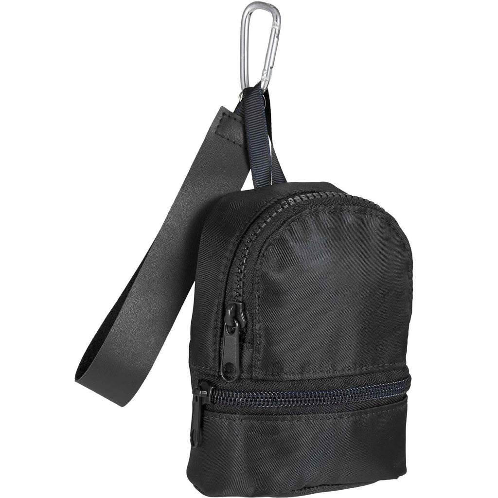 Mini Backpack Bag Charm with Two Zip Pockets Transfer - Black - Right Angle