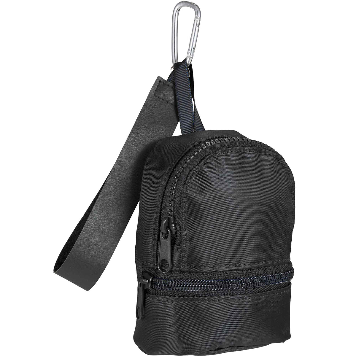 Mini Backpack Bag Charm with Two Zip Pockets Transfer - Black - Right Angle